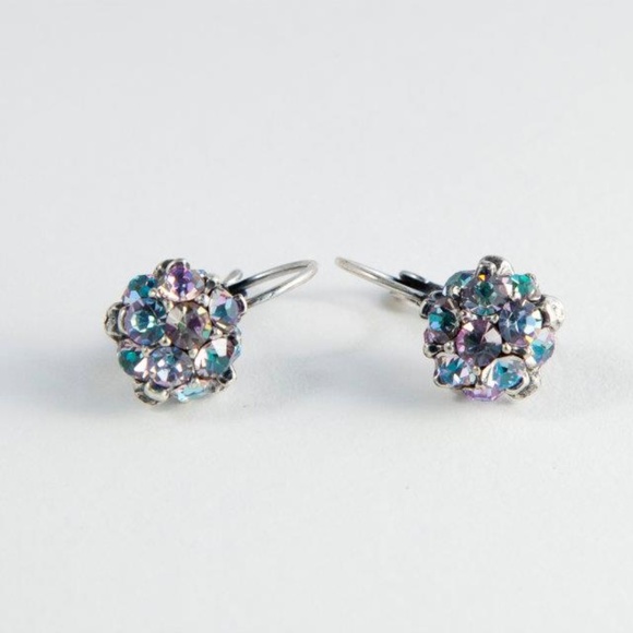 Half Ball Lever Back Swarovski Crystal Earrings - Picture 1 of 4